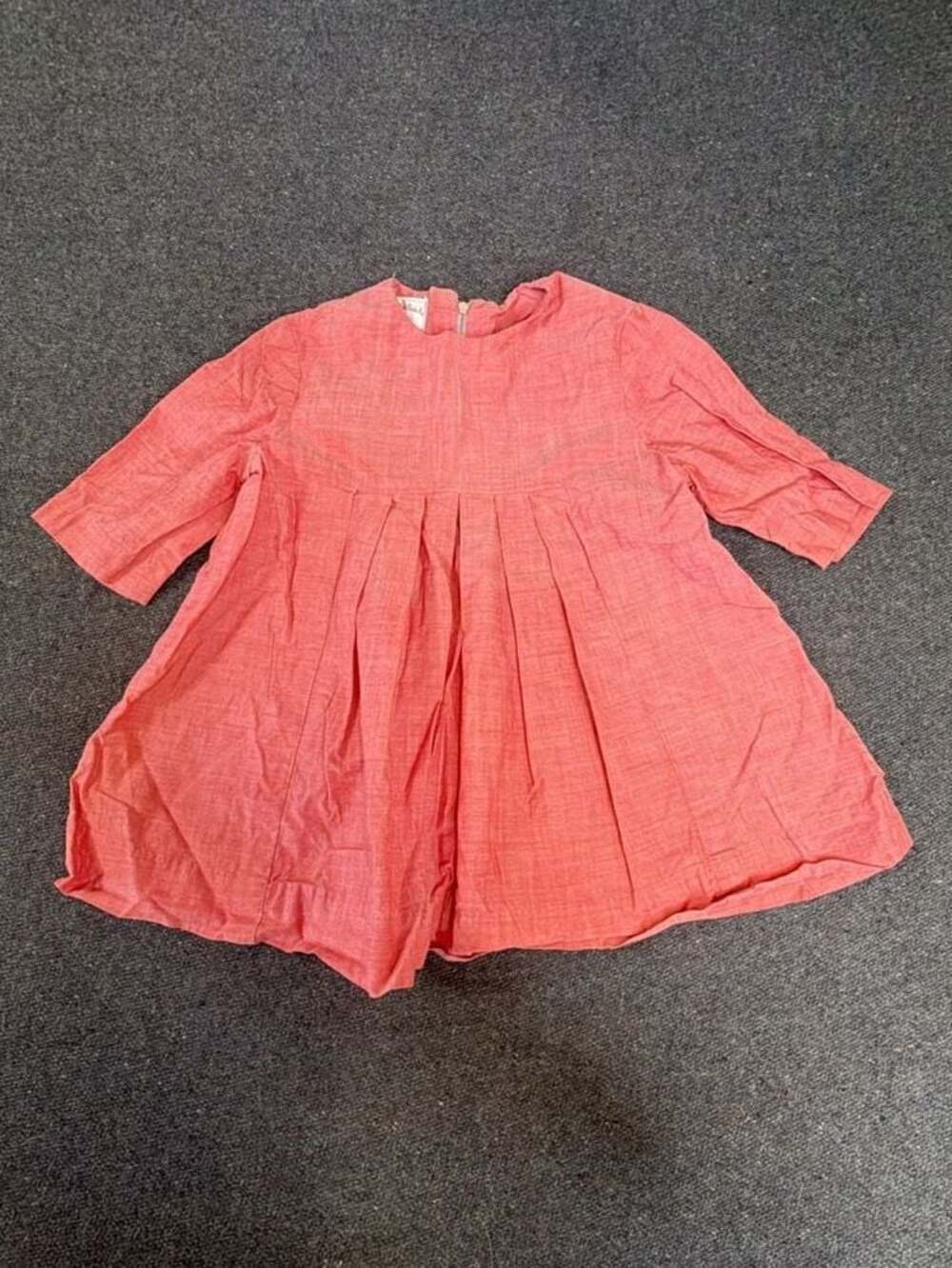 Vintage Handmade Pleated Toddler Dress Red Cotton